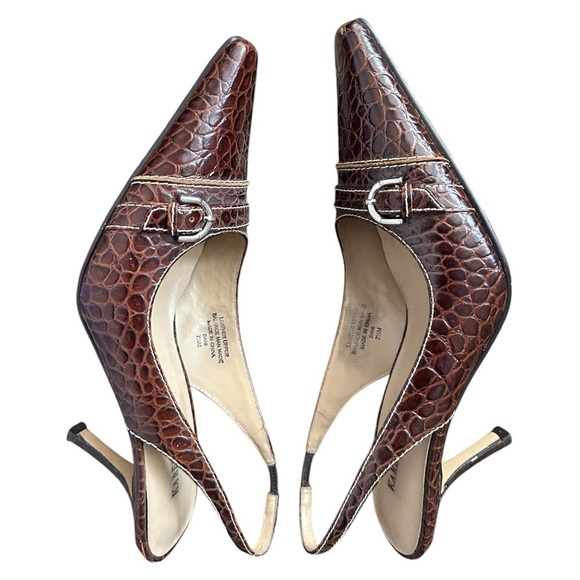 Karen Scott Brown Croc-Embossed Slingback Heels - Size 7.5 M - Picture 2 of 5